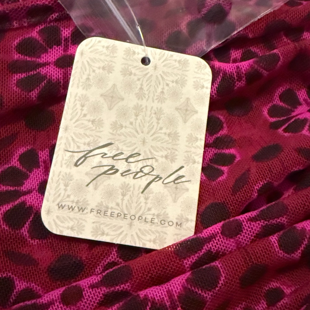NWT $168 MSRP Free People Ruched Midi Dress - Fuchsia Combo - Size Medium - Picture 6 of 10